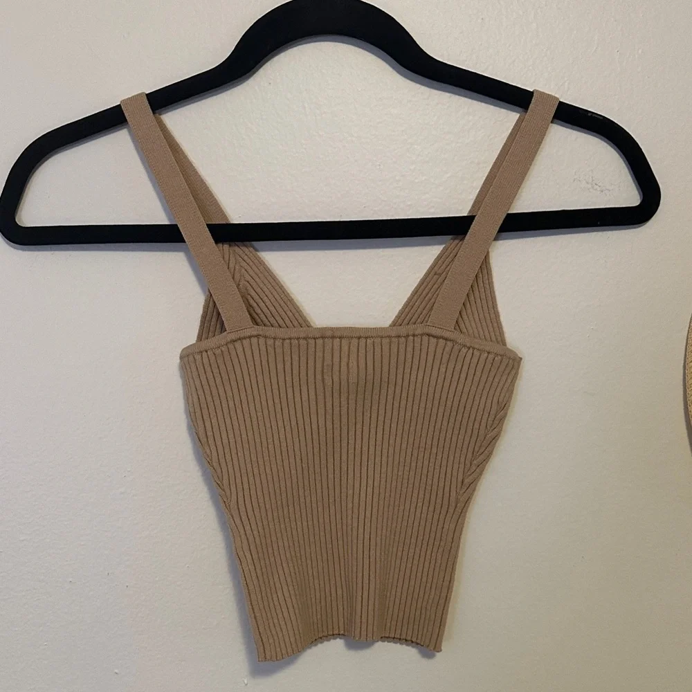 Aerie Ribbed Brown Button-Up Tank Top - Picture 4 of 4